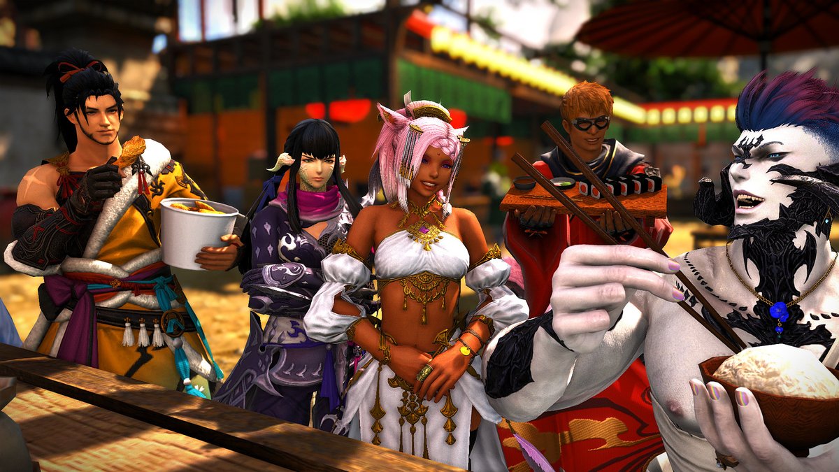 FF14HerElegancy's tweet photo. A comm by https://t.co/5gwCElg9RT💙

"Mal was invited to sample some of the delicious food in the Doman Enclave. 

Lady Cait'alla and The Royal Family made sure to check in and ensure everything was up to Her Elegancy's very high standards!"

#GPOSERS | #ffxivscreenies | #ffxivsfw | #reshade |
#ff14ss | #domanenclave | #ドマ町人地 |