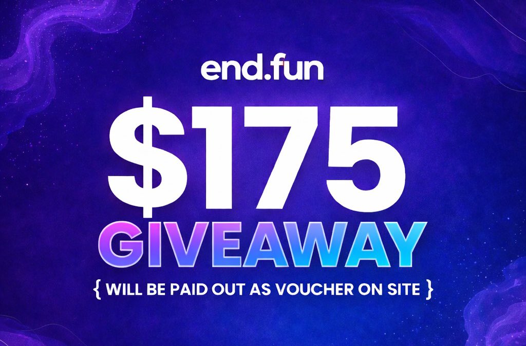 Giveaway! 🎉

▫️2 SOL ($175) | 2 winners

1️⃣ follow me and <a href="/enddotfun/">endfun</a> 
2️⃣ like and RT
3️⃣ sign up on; end.fun/?start=REF_2TZ… (drop your username below)

🍀 prize’s will be paid out as voucher on end.fun 

ends in 12Hrs - #Sponsored #ad