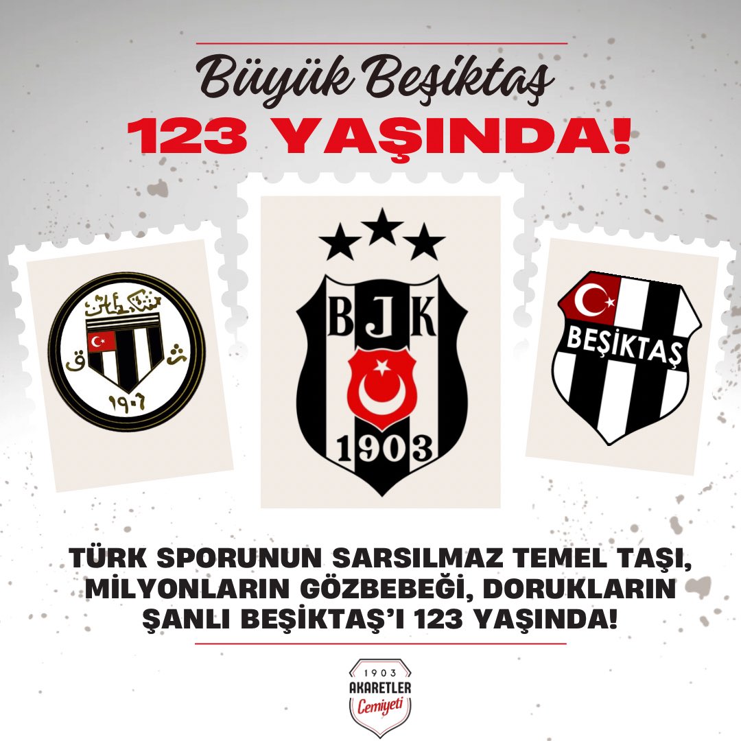 1903Akaretler's tweet photo. Büyük Beşiktaş 123 yaşında. 🦅
Asırlık bir duruş,
nesiller boyu süren bir onur.

1903’ten bugüne;
şerefiyle oynayanların,
hakkıyla kazananların kulübü.

Nice 123 yıllara Beşiktaş 🤍🖤 https://t.co/cN0MvJaq69