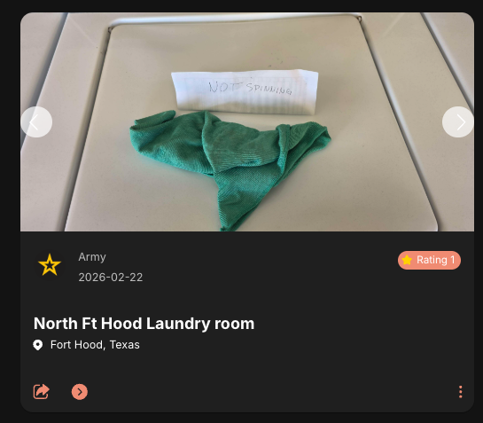 I just got word that all the broken washers over at North <a href="/forthoodarmy/">U.S. Army Fort Hood</a> have been replaced! Leadership saw the review come in and immediately took action. No recourse, no wanting to know who made the review. Just action — and we love it!
