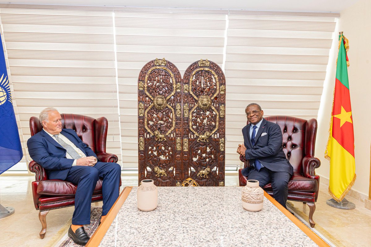 joDionNgute's tweet photo. 🇨🇲 Cameroon has been invited as Guest of Honour at the  #London Summit on Trade and Investment (CTIS 2026), to be held next April under the Distinguished Patronage of @King Charles III
The official invitation was presented on 2 March 2026, at the Star Building by Lord Jonathan Peter Marland, Chairman of the #Commonwealth Enterprise and Investment Council (#CWEIC), during his working visit to Cameroon. ⤵️
We also discussed the digitalization of secondary education, an initiative led by the Commonwealth Enterprise and Investment Council. 🇨🇲
#PM #JDN #Cameroon 
#commonwealthday 
#CWEIC