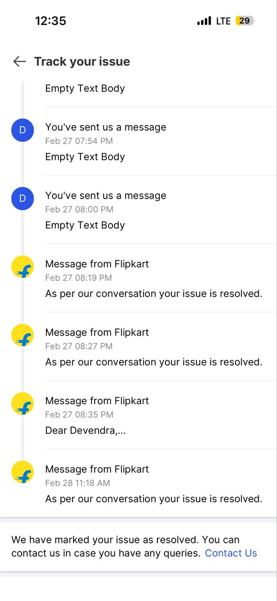 DevendraAloriya's tweet photo. @flipkartsupport Please see the images of the chat history between me and the help centre. These are just text history, apart from this I have described this issue more than 10 times over call.
Now I don’t have enough energy to do the same again.
@flipkartsupport @Flipkart @_Kalyan_K https://t.co/LXYU0Oq9YB