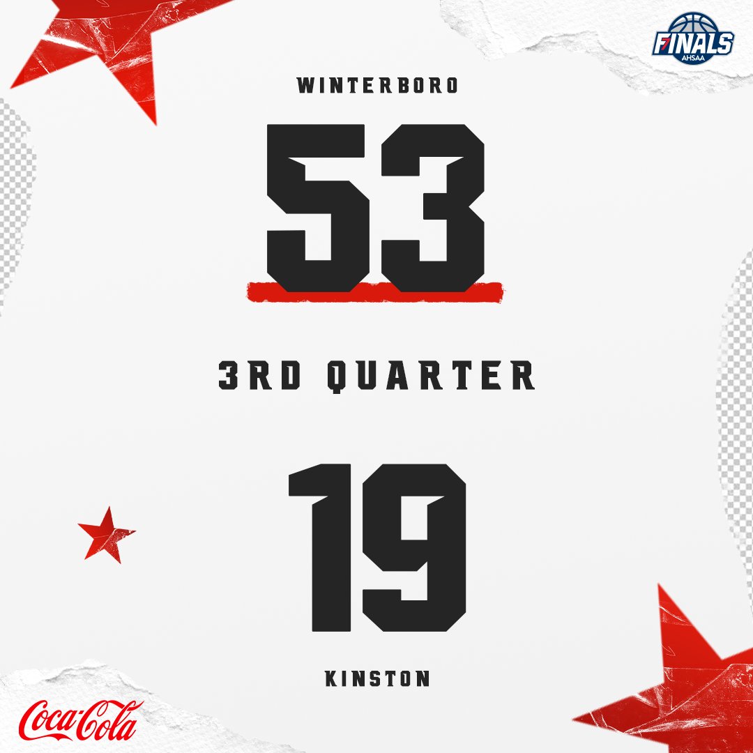 AHSAAnow's tweet photo. At the end of the third quarter, here's your @CocaCola_UNITED Scoreboard: @Winterboro_High leads #KinstonHighSchool in the #1AGirls Semifinal! ⛹️‍♀️🏀

#StateFinals | #Ball4ItAll | @CocaCola_UNITED | #1A | @LegacyArena https://t.co/FISMxZY9nf