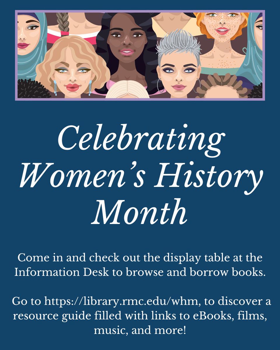 RMClib's tweet photo. March is Women's History Month

Come into the library to browse and borrow books from the display table. Check out the resource guide at https://t.co/9T1FdoXWNI for eBooks, films, music, and more (link in bio). https://t.co/dLI1KIbzN9
