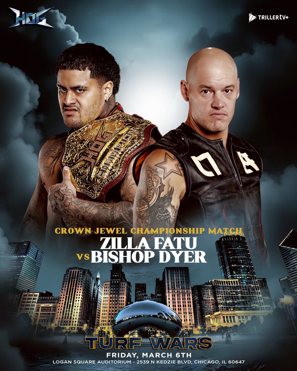 HOGwrestling's tweet image. ICYMI: This Friday in Chicago! #TurfWars 
8 PM Central - Live on @Triller_TV 

HOG Crown Jewel Championship Match 
@Zillafatu (C) 🆚 @TomPestock 

Limited tickets remain! ⬇️

tickettailor.com/events/houseof…
