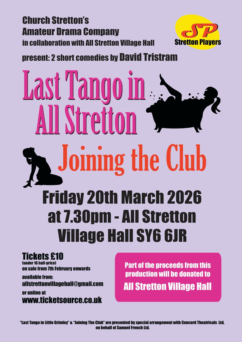 AllStretton100's tweet photo. Tickets are now available for Last Tango in All Stretton at All Stretton Village Hall on Fri 20 Mar 2026 at 7:30PM. Click the link for tickets! https://t.co/2VMDMTk8y9 
@StrettonArtFest
@strettfest
@StrettonUpdates
@BBCShropshire
@shropshirelive
@WhatsOnShrops
@vshropshire https://t.co/I2GkLIen0D