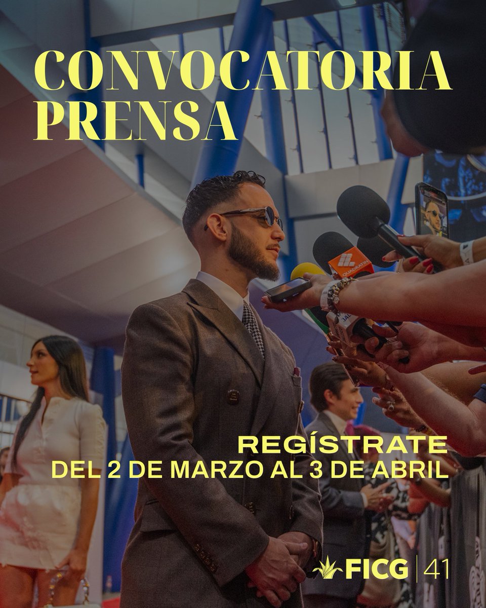 La convocatoria de Prensa para #FICG41 está abierta. 🎬📰

Del 2 de marzo al 3 de abril, periodistas y medios podrán solicitar su acreditación para formar parte de la cobertura del Festival Internacional de Cine en Guadalajara 2026.

📌 Regístrate en: vp.eventival.com/ficg/2026/accr…

📩