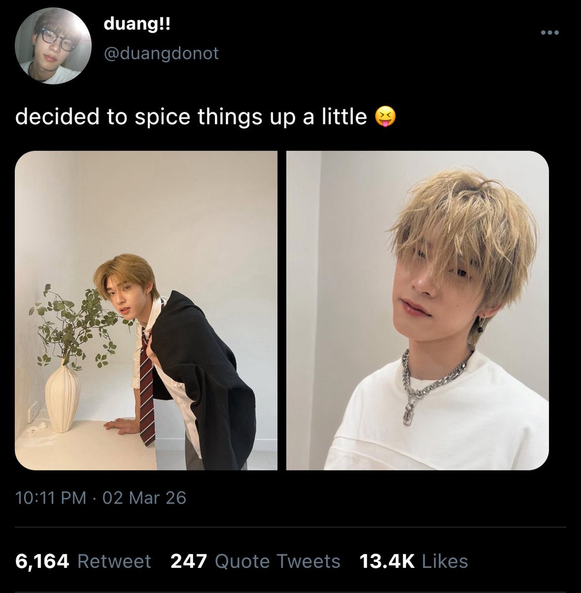 woobbangiz's tweet image. a small #duangqin au where duang suddenly goes blond and boyfriendless (?)