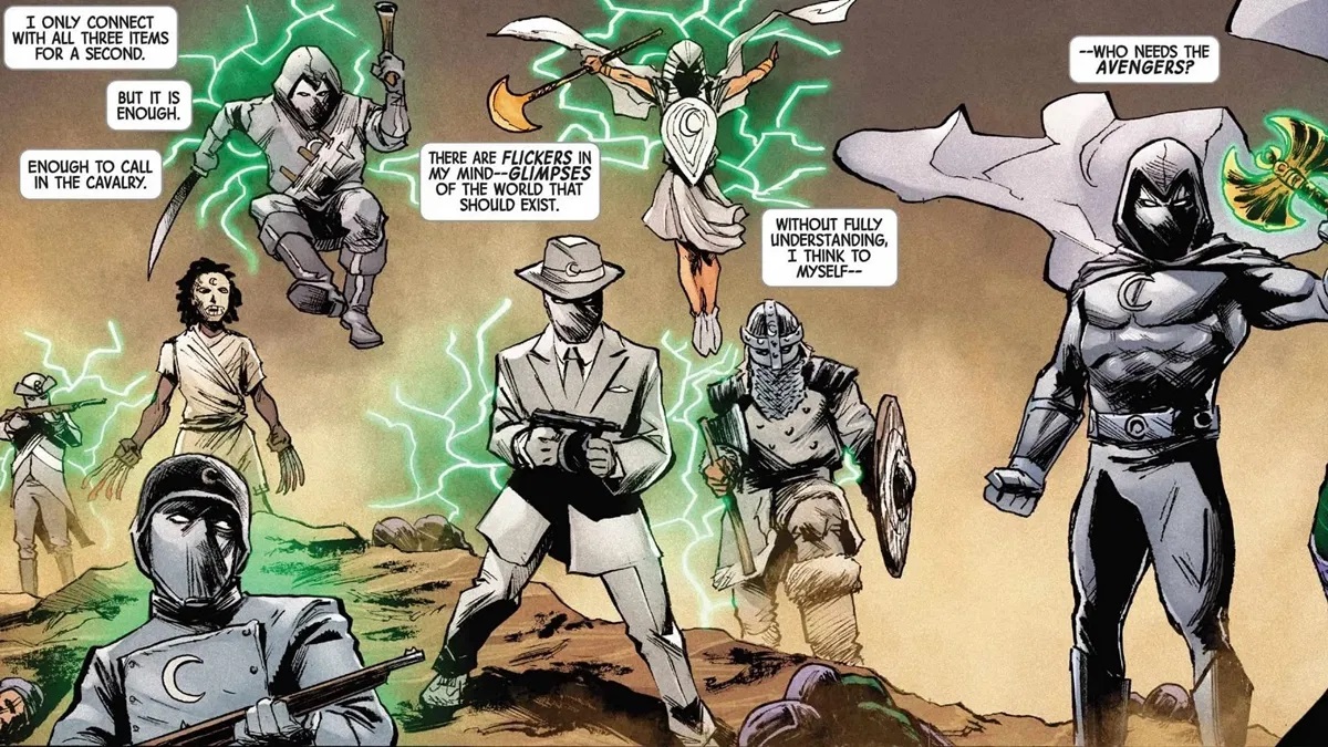 Aunque Marc Spector, Steven Grant y Jake Lockley, son las tres personalidades más conocidas del Caballero Luna, su Trastorno de Identidad Disociativo, hace que tenga muchas más como Yitzak Topol, Ian Waller o Mr. Knight. Además es uno de los personajes con más alias en Marvel.