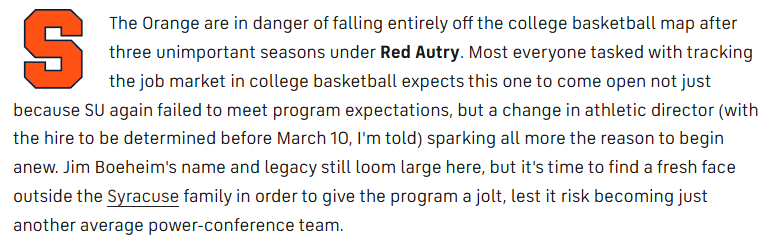 CTDeGuz's tweet photo. A development from @MattNorlander of @CBSSports:

Syracuse's new AD hire could be determined before March 10.

From his article: https://t.co/0leBIzMpj4

@NunesMagician https://t.co/EIJJCIm8SG