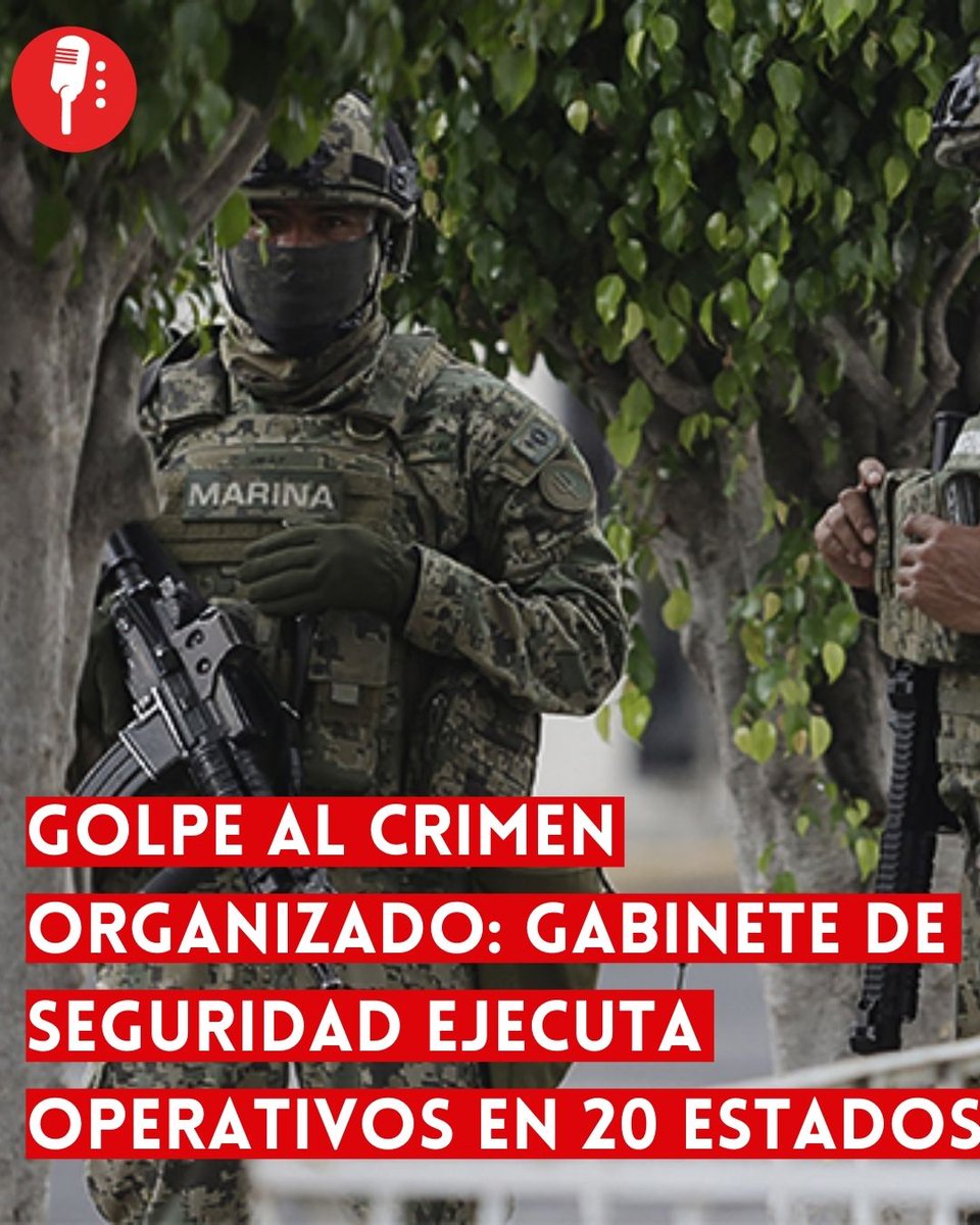 ⭕ OJO | GOLPE AL CRIMEN ORGANIZADO: GABINETE DE SEGURIDAD EJECUTA OPERATIVOS EN 20 ESTADOS

El Gabinete de Seguridad (<a href="/GabSeguridadMX/">Gabinete de Seguridad de México</a>) informó detenciones, cateos y el aseguramiento de armas y drogas en 20 estados del país entre el 27 y 28 de febrero, como parte de la Estrategia