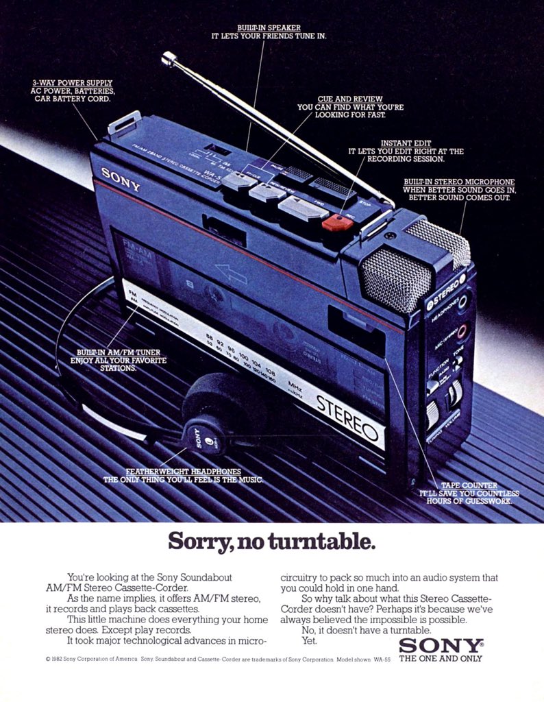 djmarkfarina's tweet photo. Sony Soundabout AM/FM Stereo Cassette-Corder, 1982. https://t.co/9EuF2SuYBp