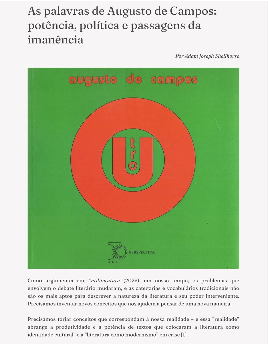 AJ_Shellhorse's tweet photo. Honored and overjoyed to have written an essay for the special edition of O Banquete , dedicated to the great Brazilian poet and my friend, Augusto de Campos!    Viva vaia!
My essay:
https://t.co/UZ30BMGT4Y... https://t.co/yAHscu9G8S
