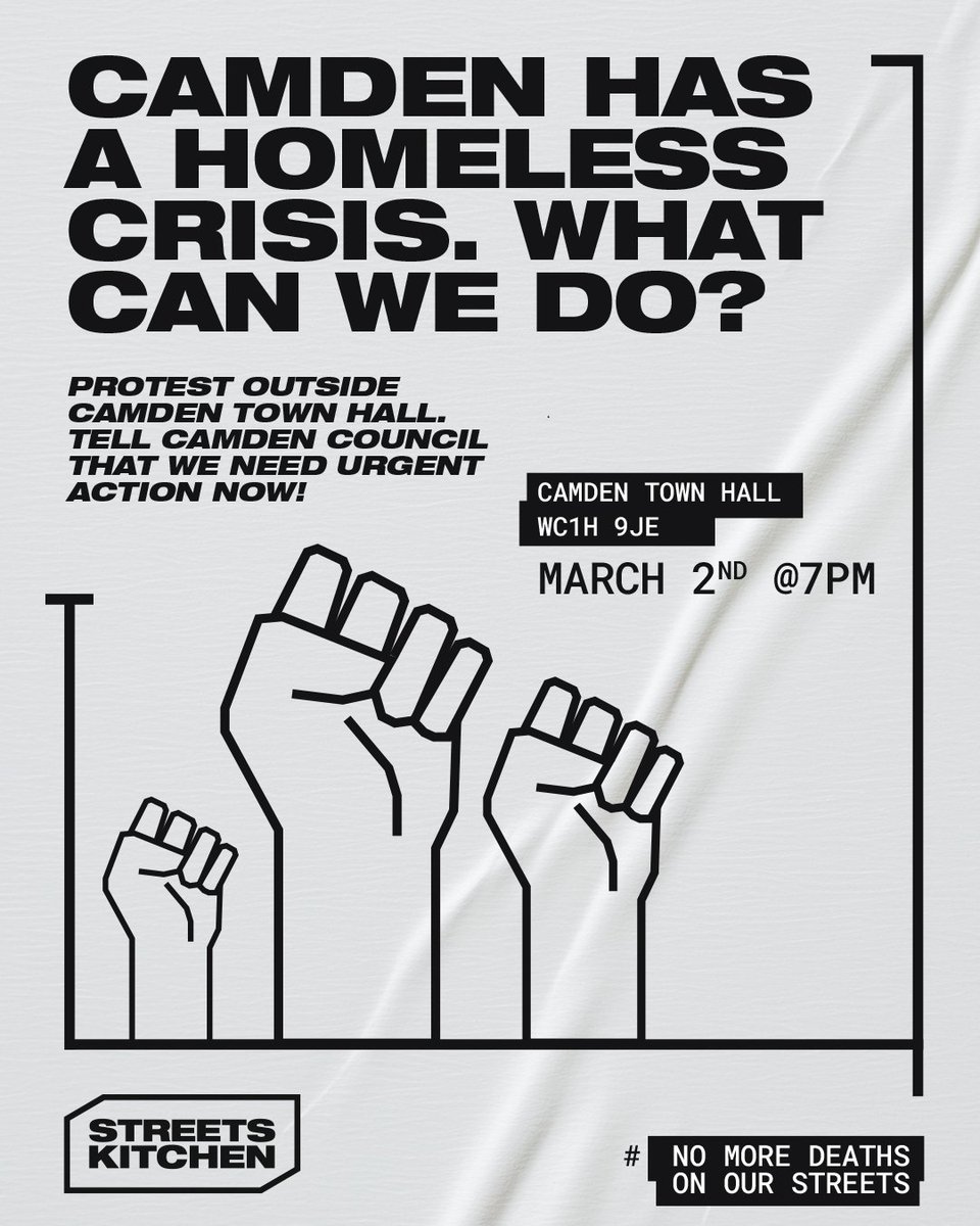 streetskitchen's tweet photo. Good crowd gathering outside @CamdenCouncil Town Hall now... ✊

#GiveAShift #StreetsKitchen #SolidarityNotCharity https://t.co/HQvOZS2nSn