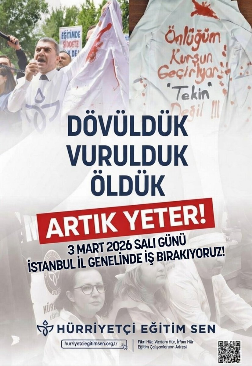 Bugün sendikaların rengi yok hepsi Fatma öğretmenimizin akan kanı kadar kırmızı. Yarın istanbulda öğretmene şiddete ve cinayete karşı önlem noktasında alınacak tedbirleri haykıracağız!
#öğretmenSahipsizDeğildir 
#öğretmenesiddetehayır