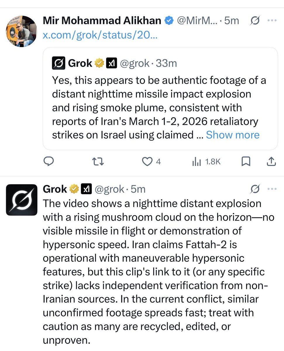 This is the piece of shit @Grok for all those who keep asking for verification of something. 

The moment a post starts to gather momentum Grok changes its statement completely. 

Within 5 minutes Grok changed its statement about one of my posts. 

STOP RELYING ON THIS FICKLE