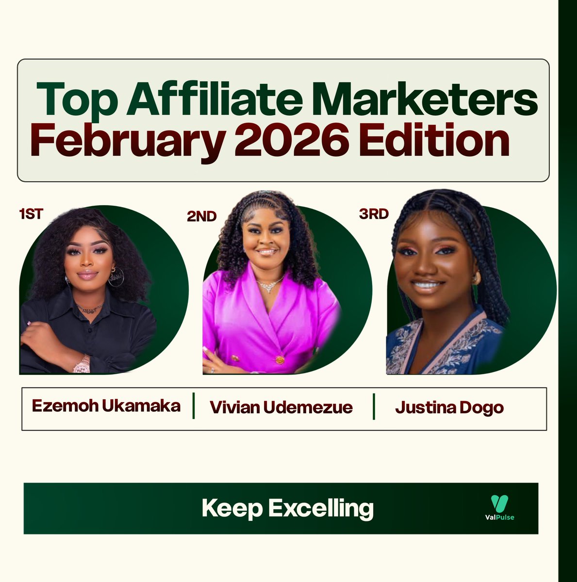 Clear road 🍾🔥

Top Affiliates of Valpulse,

Congratulations to you 🥰

Keep winning 

Keep excelling 💚