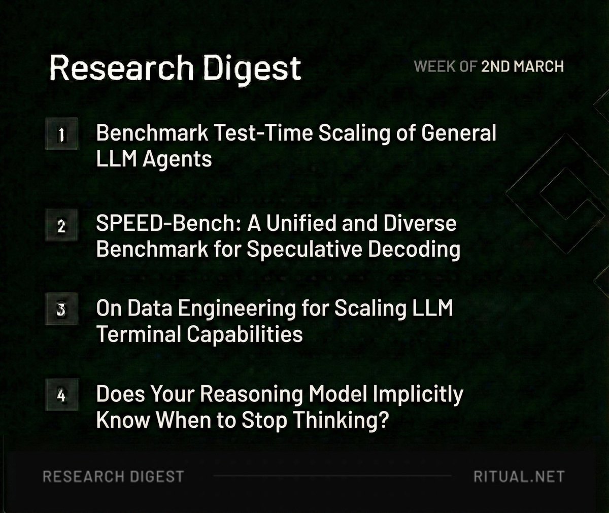 Here’s this week’s Ritual Research Digest, a newsletter covering the latest in the world of LLMs and the intersection of Crypto x AI.

With hundreds of papers published weekly, staying current with the latest is impossible. We do the reading so you don’t have to.