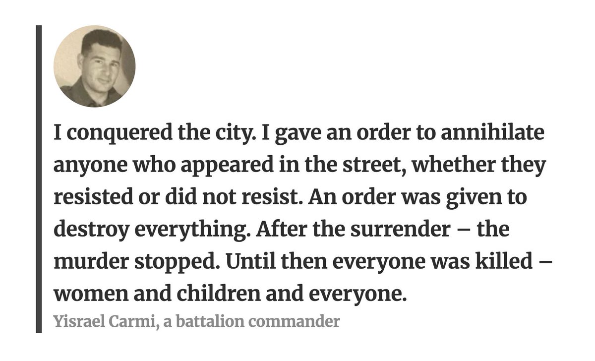 joshruebner's tweet photo. TRIGGER WARNING: This important exposé in Haaretz by Israeli historian Adam Raz, "'Terror Was Needed to Make Arabs Leave': What the Israeli Army Did in 1948, Revealed," provides graphic details of atrocities Israel committed against Palestinians during the 1948 Nakba. 🧵 https://t.co/sCQyrg0QQW