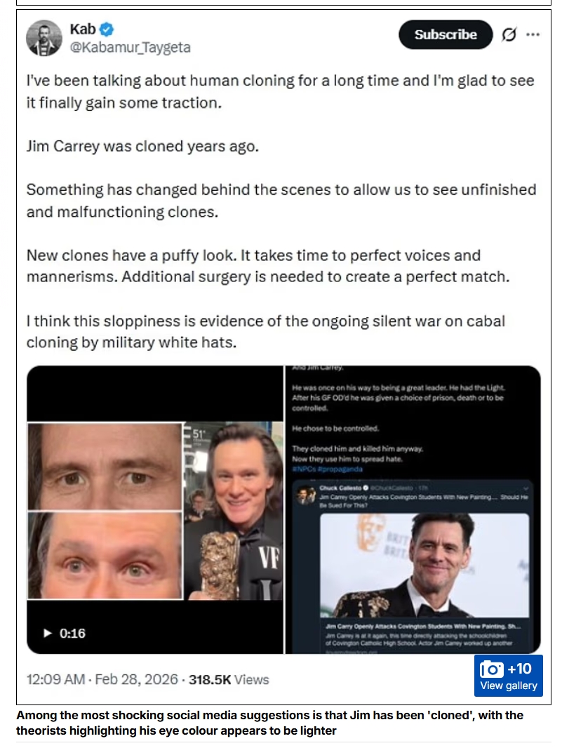 For what it's worth, I've been cited by Daily Mail about Jim Carrey's clone.

"Among the most shocking social media suggestions is that Jim has been cloned"