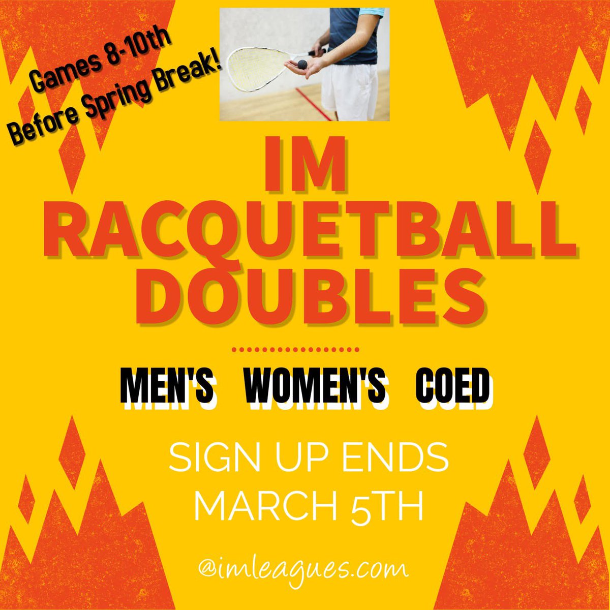 Get signed up for one more IM event B4 Spring break #racquetball2x #scim