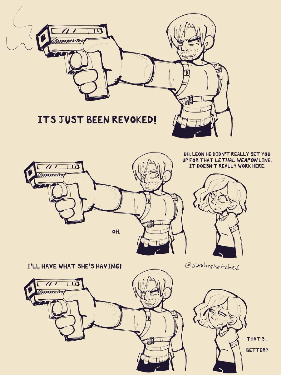 sarahyurcreator's tweet photo. Leon always has to have a one-liner. 
#ResidentEvilRequiem #re9 https://t.co/BEmJUADD1H