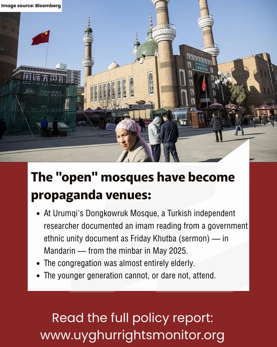 UyghurMonitor's tweet photo. Xi Jinping declared Sinicization of religion a "historical inevitability." The result: 8,500+ mosques demolished, fasting banned, and Friday sermons replaced with Party propaganda in Mandarin. https://t.co/dKPnyLauUv