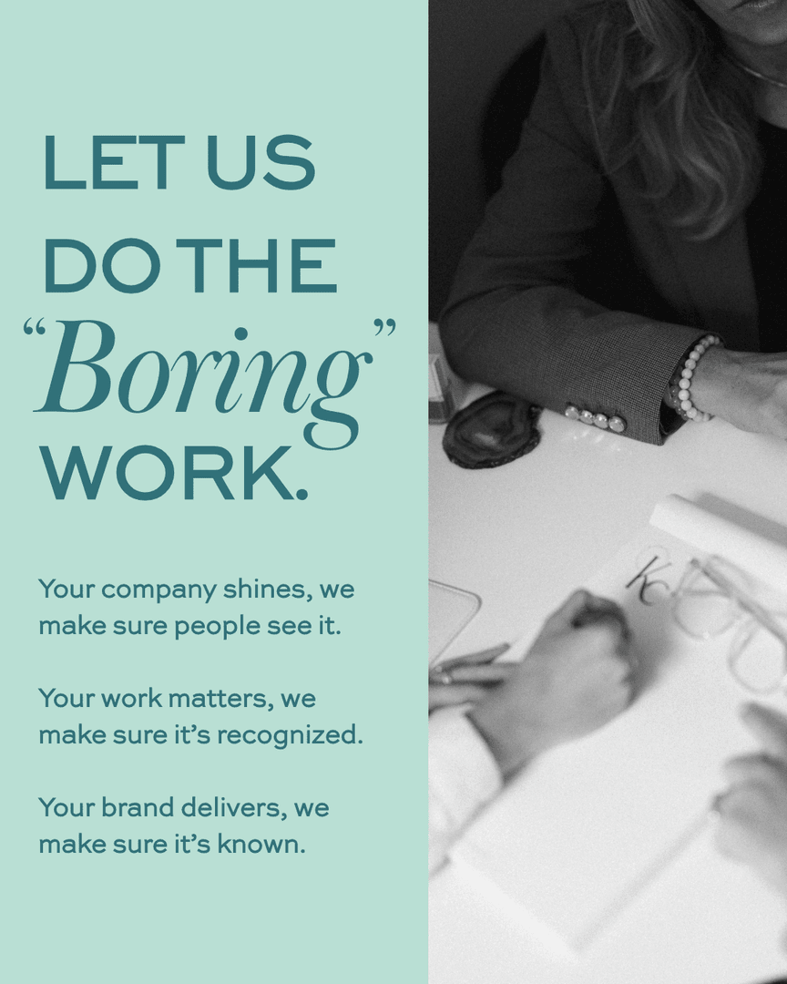 Visibility, credibility, and growth don’t happen by accident. While you focus on running your business, we position your work in front of the right people.

…and it's not boring to us. 😉 Learn more about our services at kcprojectspr.com!