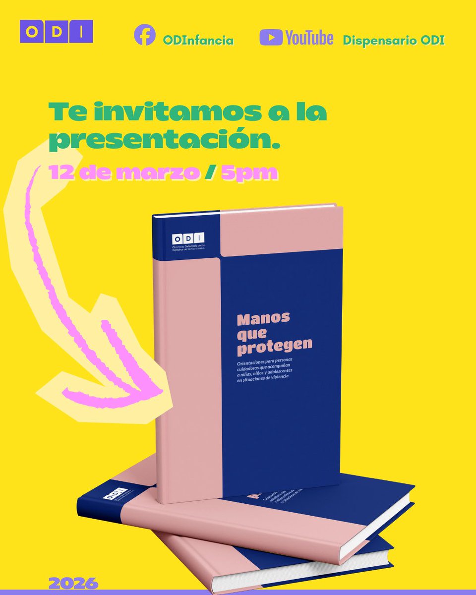 ODInfancia's tweet photo. 📕La Guía Manos que protegen busca brindar información útil a personas cuidadoras sobre los procesos judiciales que enfrentan niñas y niños víctimas de violencia.

📍 Presentación:
🗓️ 12 de marzo de 2026
🕔 5 pm
🧑🏽‍💻 Sigue la transmisión en nuestras redes.

#GuíaManosQueProtegen https://t.co/SlOHYS1u6A