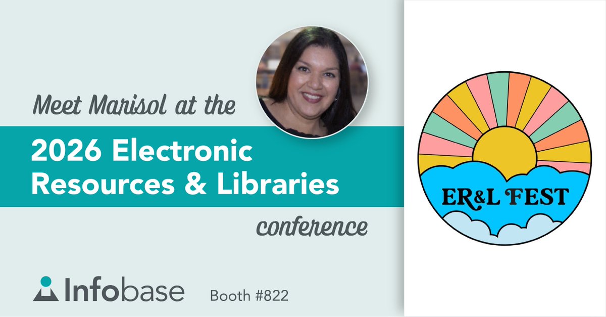 InfobaseInc's tweet photo. ✨ See Infobase at @ERandL 2026! ✨ 
Stop by Table 822 to discuss our information literacy &amp; academic research solutions. Schedule a meeting with Marisol Gonzales: https://t.co/PA7v9s8ZkG 
#Infobase #ERandL #InformationLiteracy #AcademicLibraries #HigherEd #ResearchSkills https://t.co/1G6GdBI9F7