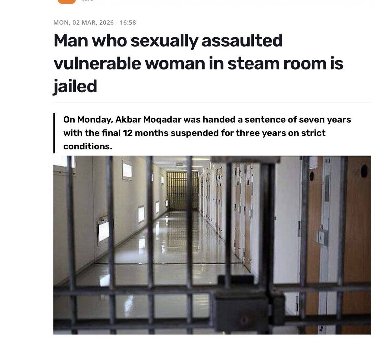 An intellectually disabled woman went to a swimming pool in Limerick, Ireland. 

She then used the steam room, where she was unlucky to encounter Akbar Moqadar, an Afghan immigrant who arrived in Ireland in 2018, having committed an offence in France en route. He left his wife