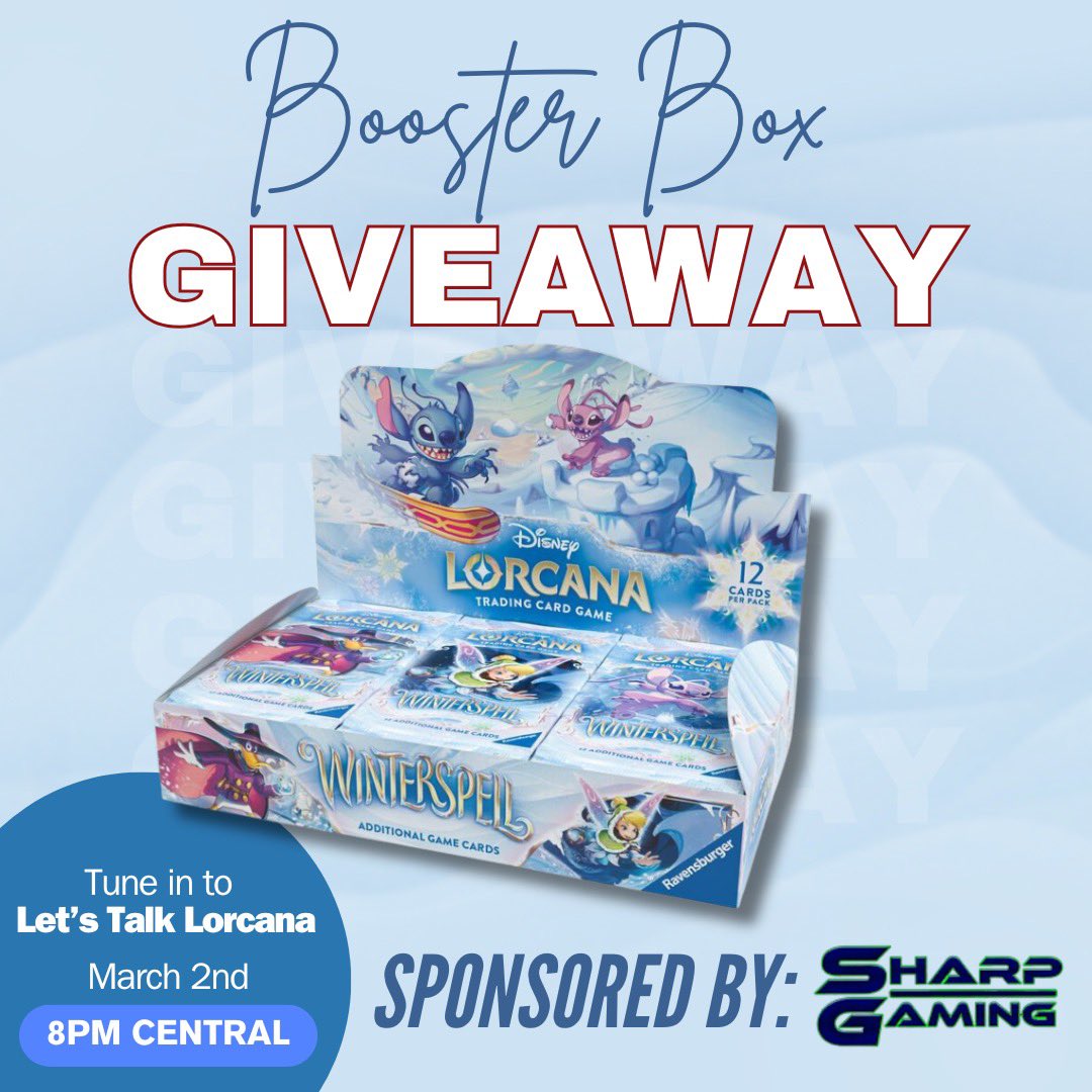 illumiteers's tweet photo. ✨Tonight! ✨

Tune in to “Let’s Talk Lorcana” for some wonderful conversation with @lorcana_s4iler &amp; @MoleStarHS but also your chance at a booster box!

@SharpGaming_FSM is sponsoring a giveaway in celebration of their #Lorcana CCQ. ♻️Appreciated! 

🔗⬇️ https://t.co/LM6OgoFxGe
