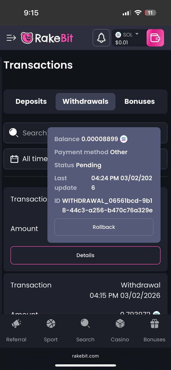 I signed up for <a href="/rakebitcom/">Rakebit.com</a>, they’re vip host promised me instant withdrawals. i’ve been waiting over 4 hours so a SOL transaction lmao some of these casinos are fucking jokes