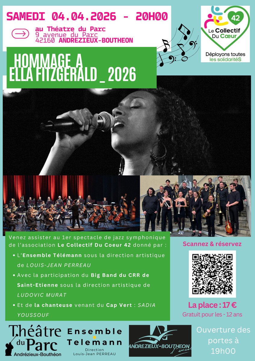 lcdc_42's tweet photo. Concert caritatif exceptionnel, dédié à la célébration l’œuvre et à l’engagement solidaire de Ella Fitzgerald. 
Il se déroulera au Théâtre du Parc à Andrézieux-Bouthéon, le samedi 4 avril 2026 à 20h00.

Voici le lien pour réserver vos places :
https://t.co/FAOD432deO

🎵💚 https://t.co/L30V6IbDYK