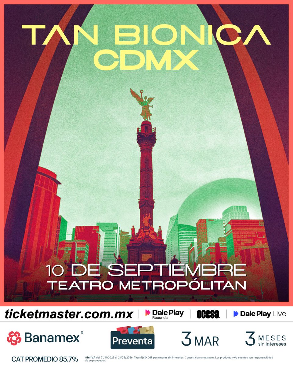 tanbionica's tweet photo. HOLA MÉXICO 🇲🇽
10 de septiembre - Teatro Metropólitan - CDMX

#PreventaBanamex: 3 de marzo.
Venta general a partir del 4 de marzo.

🎟️ Conseguí tus entradas en https://t.co/VSgmYN2tUN https://t.co/QrGe3igVuO