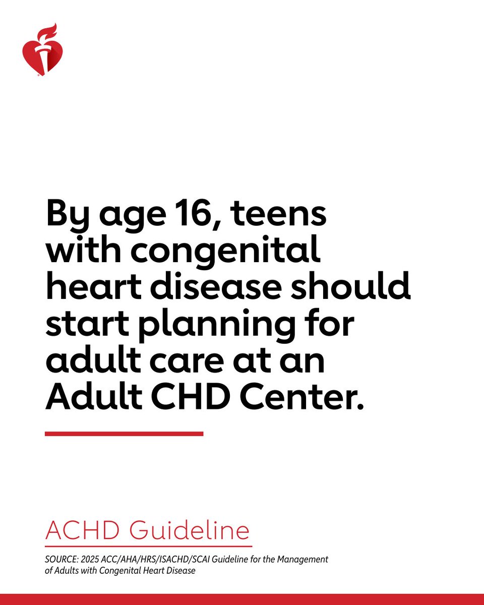 American_Heart's tweet photo. Making the switch from pediatric to adult congenital heart disease (ACHD) care is a critical step for teens with heart disease. Start the conversation early. Stay connected. Stay healthy. https://t.co/Po6klJykj4