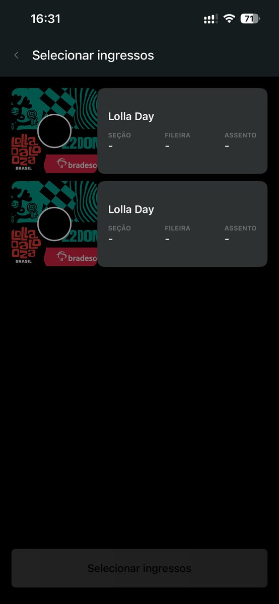 VENDA/VENDO - INGRESSOS LOLLAPALOOZA 

🎟️: tenho 2 meias entradas BRADESCO. uma delas é estudante e a outra é social.
💵: R$1.000,00 as DUAS. a princípio não vendo separado.

- quero que o pagamento seja feito através de transferência bancária
- envio o ingresso após +