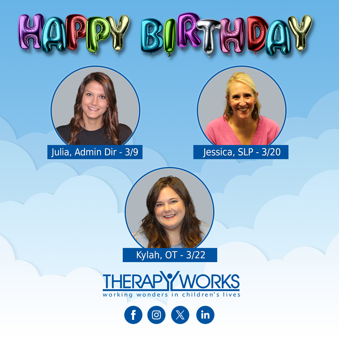 TherapyWorksOK's tweet photo. Birthday squad: March edition! 🎂✨

We’re so grateful for these three and the difference they make for our families every single day. Happy Birthday!

#Aries #Pisces #happybirthday https://t.co/93XsMzCWXp
