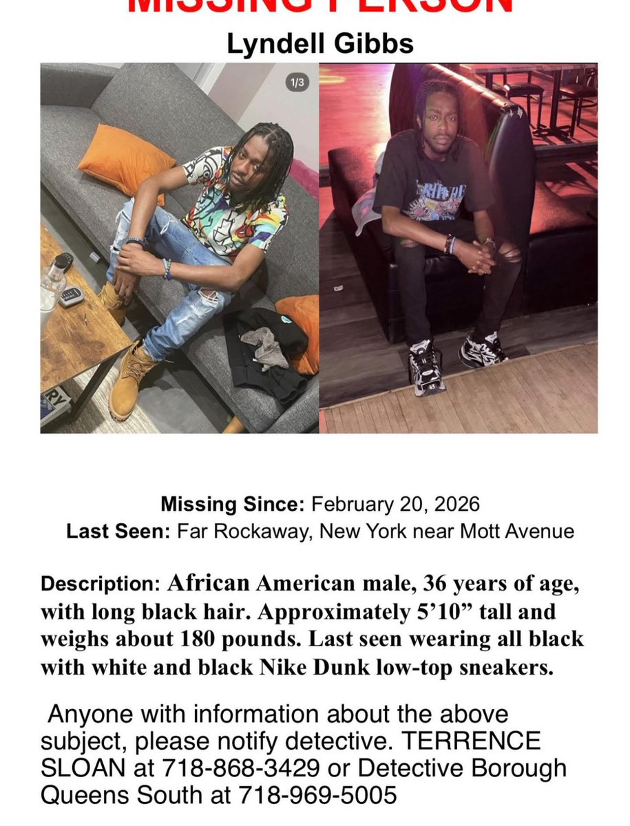 A really good friend of mine Named Lyndell Gibbs from BedStuy has been missing for almost 2 weeks and was last seen in farrock away. If anyone have any information on his whereabouts or know someone that has any information please hit me up directly
