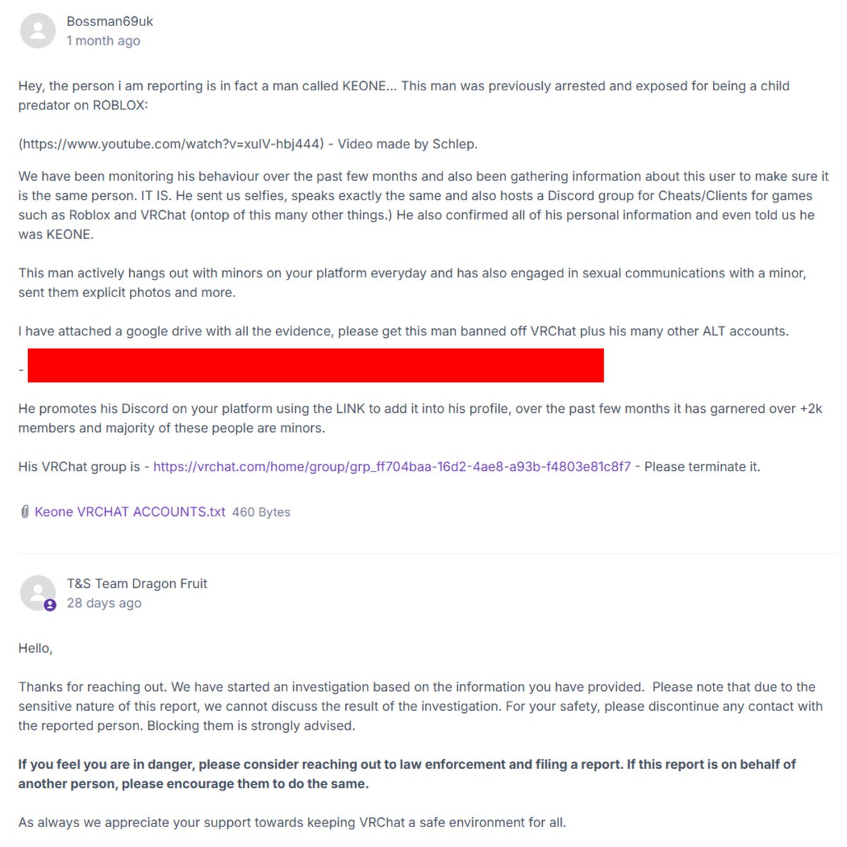 Not to mention but this man that was exposed by <a href="/RealSchlep/">Schlep</a> previously has now been exposed on <a href="/VRChat/">VRChat</a> by me almost a MONTH AGO! 

I Reported this man to VRChat over 1 MONTH ago to which they closed the ticket and is literally still on the platform actively engaging with minors