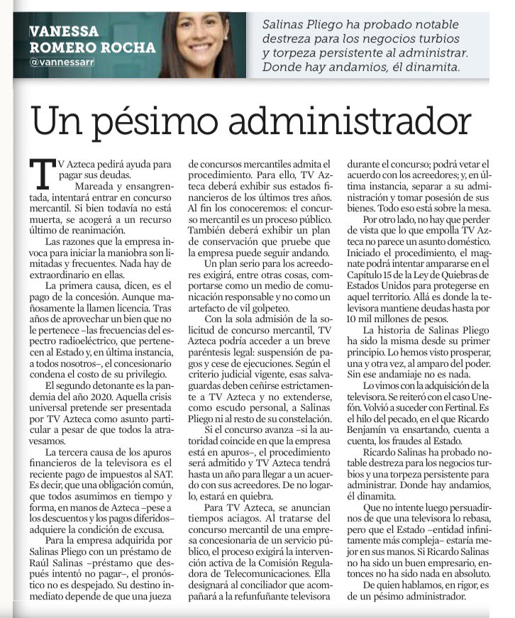 Este artículo de <a href="/vannessarr/">Vanessa Romero Rocha</a> servirá para que mis alumnos de la clase de Derecho Concursal de la Facultad de @DereUNAMmx, hagan un listado de los errores que se mencionan en relación con el procedimiento de Concurso Mercantil.