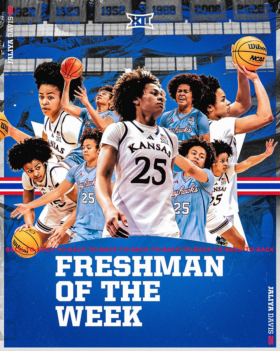 Jayhawk Nation, from now on she’s known as your 9-TIME Big 12 Freshman of the Week 😤

Yes, <a href="/Jaliya_Davis_/">Jaliya Davis</a> is THAT good 👏🔥