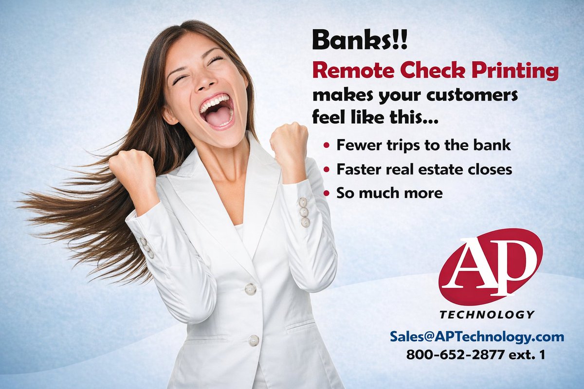 #Banks! Remote Check Printing means faster payments and fewer trips to the bank for Law Firm and Real Estate customers. Automated workflow. We can replace your #Secure32 system, too! Visit AP Technology. aptechnology.com