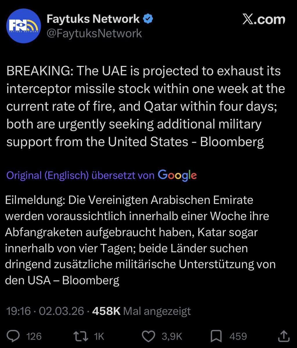 Hey 👋 UAE 🇦🇪 
Hey 👋 Qatar 🇶🇦 

I have a solution for you, if you’re running out of Air Defense Interceptor missiles: 

It’s called: 

„Kill the Archer, not the Arrows“ 

Get your damn fighter jets in the air &amp; start striking IRGC 🇮🇷 ballistic missile- and shaheed launch sites!