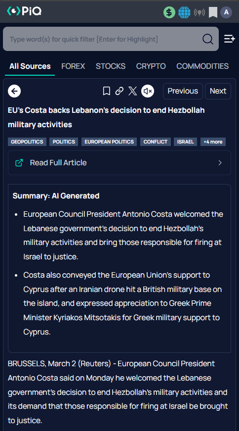 PiQMarkets's tweet photo. EU's Costa backs Lebanon's decision to end Hezbollah military activities

More Here → https://t.co/hPnI0QjDQE https://t.co/pNzgxm5ntv