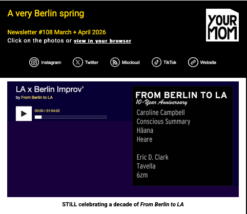 Our March/April #newsletter is out! 
Featuring new music, videos, press articles from artists and technologists, read it via mailchi.mp/30f544218450/a…

#newmusic #musictech #EricDClark #Bandcamp #FromBerlintoLA #Berlin #LosAngeles