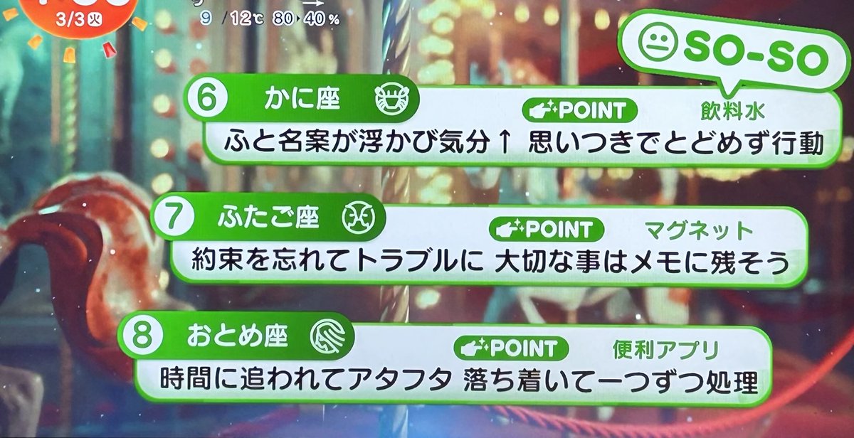 3月3日(火)めざまし占い おはようございます 早起きしたのでこっそり