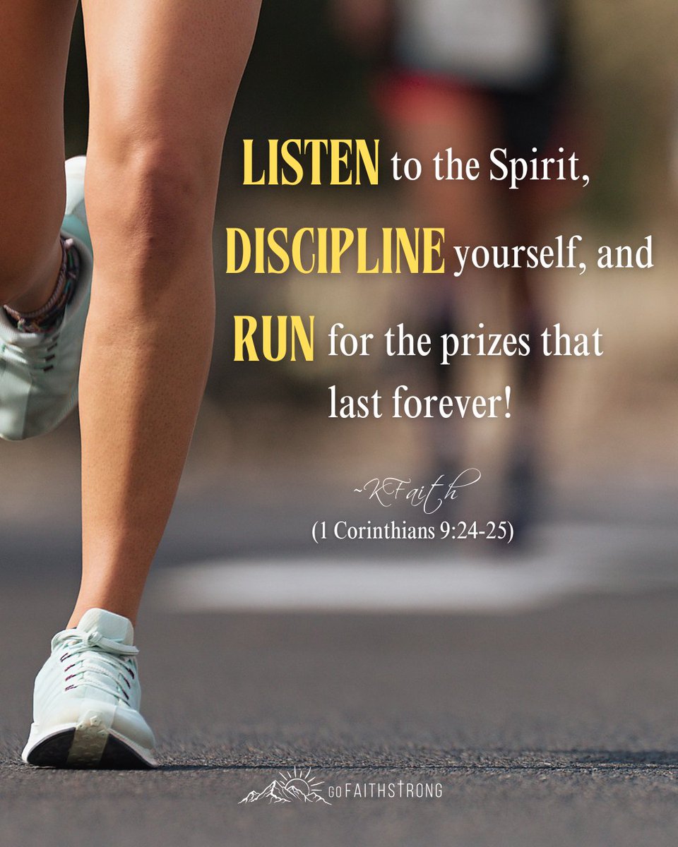 GoFaithstrong's tweet photo. Athletes train for trophies that fade.
We run for prizes that last forever.
Listen to the Spirit. Discipline your heart. Keep running. 🏃♀️🔥
~KFaith (1 Corinthians 9:24–25)
#GoFaithStrong #RunTheRace #FaithInAction #EternalFocus https://t.co/obY3920fnI