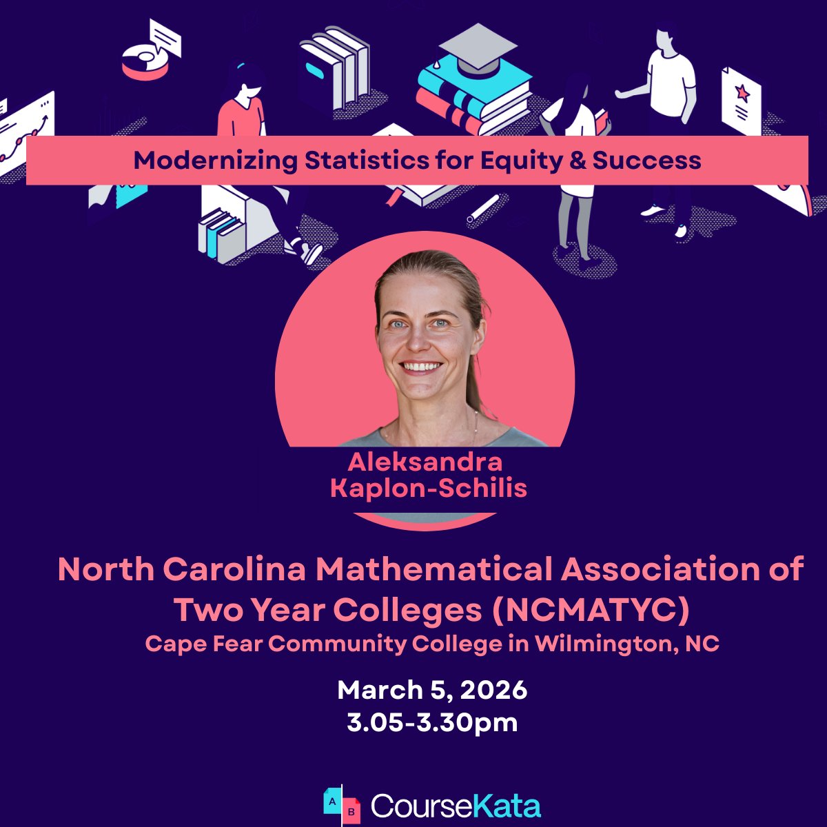 CourseKata's tweet photo. Conference Spotlight: CourseKata at NCMATYC 2026!

Learn how DATA = MODEL + ERROR transforms intro stats into meaningful, model-centered stories. Explore real data, coding, &amp; equity-focused strategies for student success. 💻📊 

#StatsEd #DataScience https://t.co/67geuB1SBp