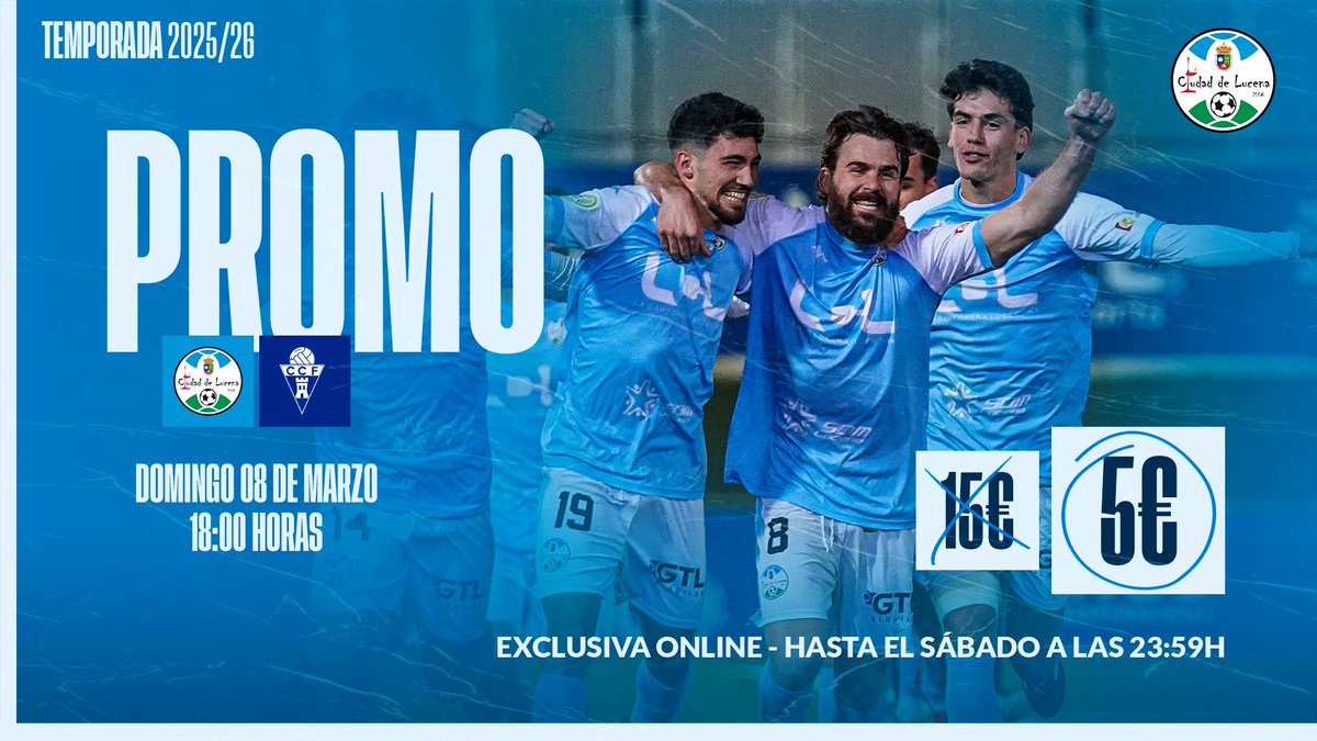 🔊 𝘼𝙁𝙄𝘾𝙄𝙊́𝙉 |  ¡Aprovéchate de nuestra 𝗽𝗿𝗼𝗺𝗼𝗰𝗶𝗼́𝗻 𝗱𝗲 𝗲𝗻𝘁𝗿𝗮𝗱𝗮𝘀 𝗼𝗻𝗹𝗶𝗻𝗲 𝗮 𝟱€, solo hasta el sábado a las 23:59...

📲 cdlucena.compralaentrada.com/eventos/19595/…